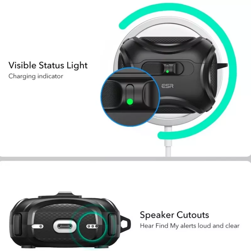 ESR Cyber FlickLock HaloLock MagSafe apvalks Apple AirPods Pro 3, melns