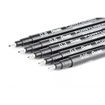 Pentel Pointliner Fineliner Set Black 4 Pens 0,05mm 0,3mm 0,5mm 0,8mm