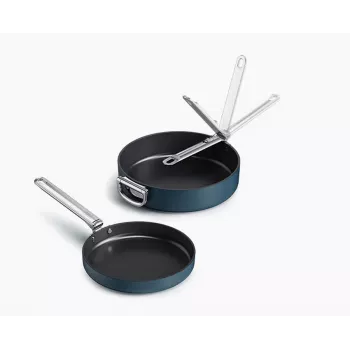 Joseph Joseph Space Fold Handle Keramikas Nepiedegošs 2-Daļu Zils Cepšanas Pannu Komplekts