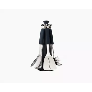 Joseph Joseph Elevate 6-Piece Kitchen Utensil Set with Rotating Carousel Stand, Stainless Steel and Silicone, Grey