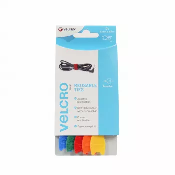 VELCRO VEL-EC60250 Hook and Loop kabeļu saites - dažādas krāsas (zila, zaļa, oranža, sarkana, dzeltena) - 20 cm x 12 mm - 5 iepakojums