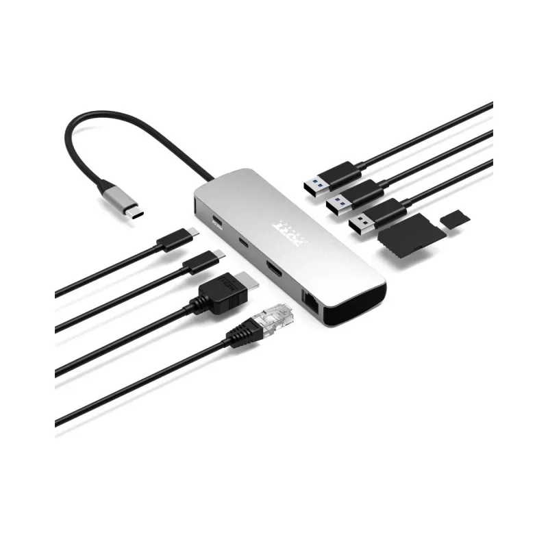 PORT Designs USB-C 9-in-1 Docking Station ar 4K HDMI un 85W PD - Space Grey