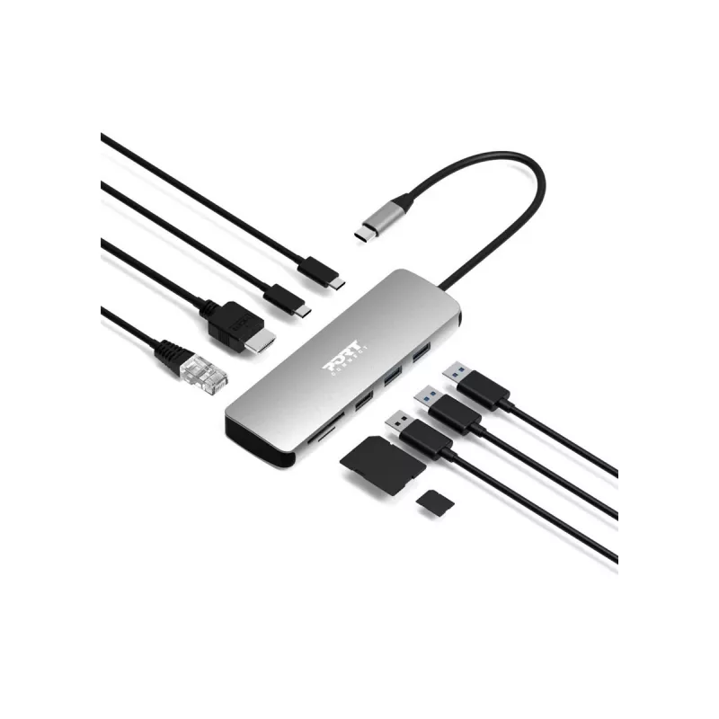 PORT Designs USB-C 9-in-1 Docking Station ar 4K HDMI un 85W PD - Space Grey