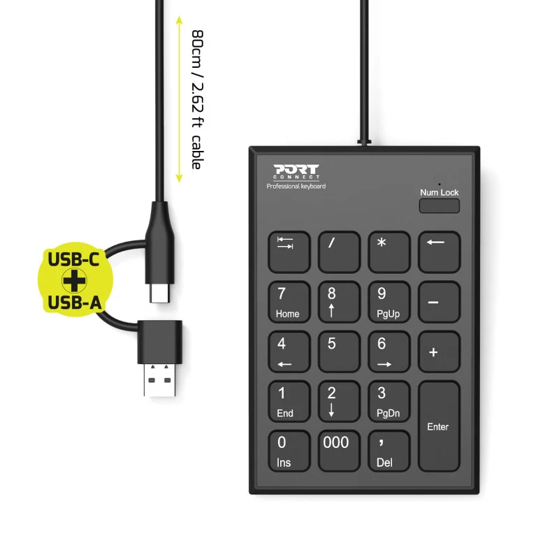 PORT Designs PORT Connect ciparu tastatūra USB-C melna