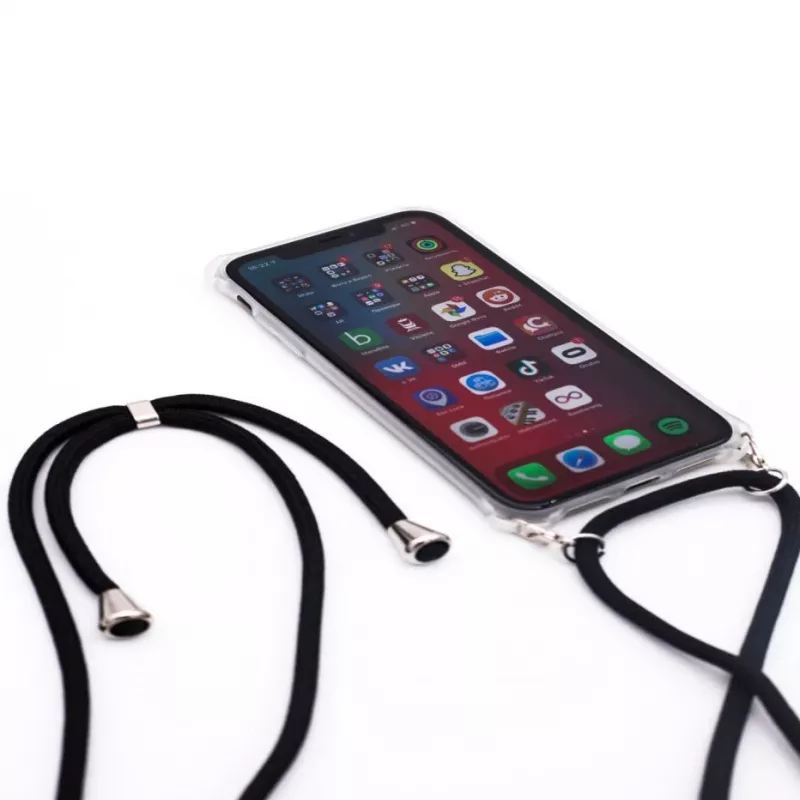 Evelatus Apple iPhone X/XS Maciņš ar Virvi Melns Caurspīdīgs