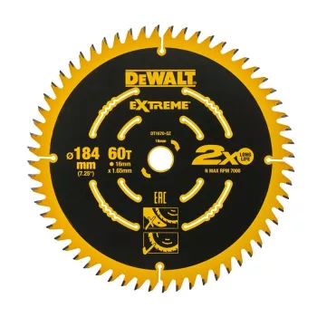DEWALT DT1670 184mm 60T ripzāģa asmens smalkai apdarei