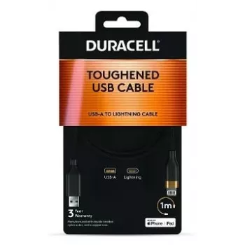 DURACELL 1m USB-A to Lightning kabelis balts MFi sertificēts