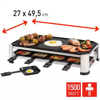 FRITEL RG 2170 Raclette Grill Nerūsējošais tērauds Hroms/Melns 1200 W 8 personām