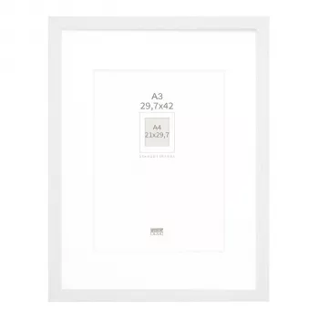 Deknudt S66KF1 P1 DIN A3 29.7x42 cm koka balts attēla rāmis ar baltu paspartū
