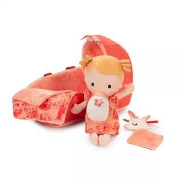Lilliputiens Lena Baby Doll Set ar gultiņu, mīksto rotaļlietu un piena pudelīti