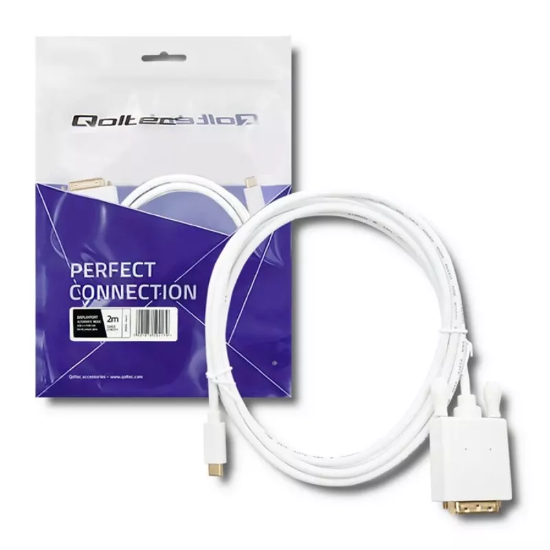 Qoltec USB 3.1 Type-C vīriešu uz DVI-D vīriešu adaptera kabelis 2m 4K
