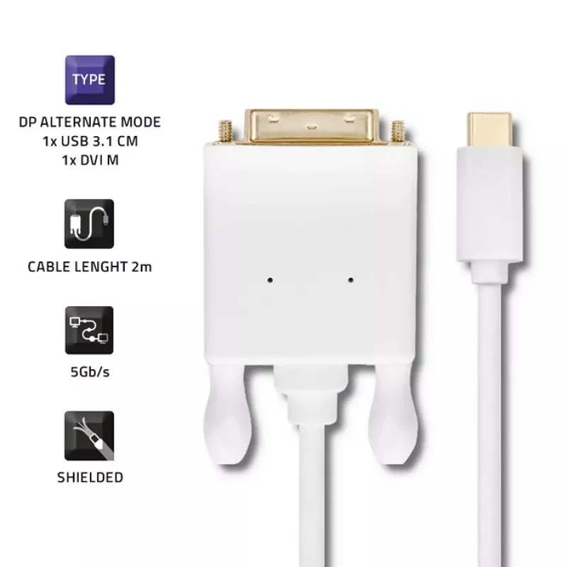 Qoltec USB 3.1 Type-C vīriešu uz DVI-D vīriešu adaptera kabelis 2m 4K