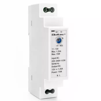 QOLTEC DIN sliežu barošanas bloks 15W 12V 1.25A Pelēks