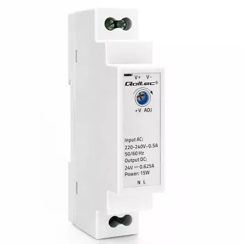 Qoltec DIN Rail Barošanas Avots 15W 24V 0.625A Pelēks