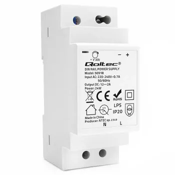 Qoltec DIN Rail Barošanas bloks 24W 12V 2A Pelēks