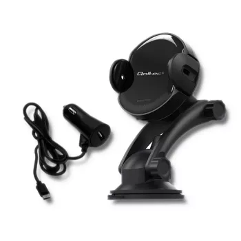 Qoltec PRO Wireless Car Charger with IR Holder 15W QC 3.0 USB Type-C Black