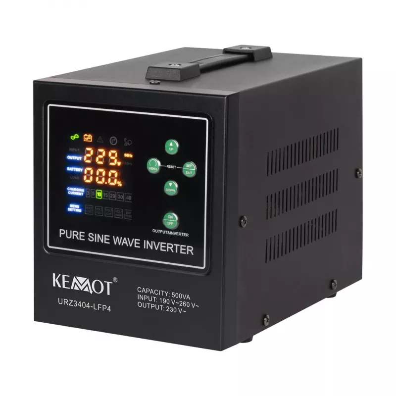 KEMOT PROsinus-500-LFP4 Nepārtrauktās barošanas avots ar tīru sinusoidālo viļņu invertoru un uzlādes funkciju 12V 230V 500VA/300W