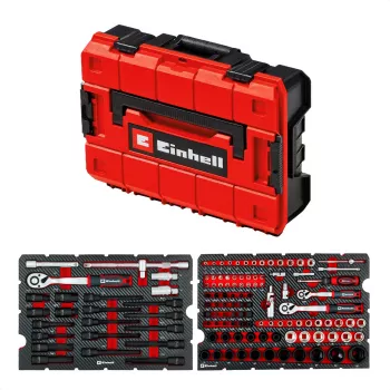 EINHELL-KWB E-Case Instrumentu Kaste KFZ, 121 Daļas (Melna/Sarkana, ar Instrumentu Komplektu Hobijmehāniķiem)