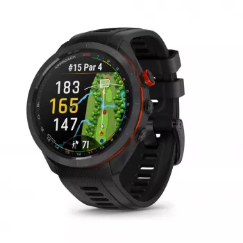 Garmin Approach S70 47mm Golf GPS viedpulkstenis – Melns/sarkans ar keramikas rāmi un melnu silikona siksnu