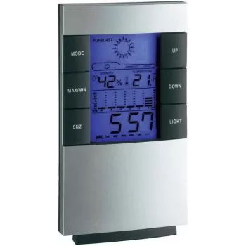 TFA 35.1087 Elektroniskā laika stacija ar bezvadu āra sensoru, LCD displeju, atompulksteni, laika prognozi, mēness fāzi, modinātāju