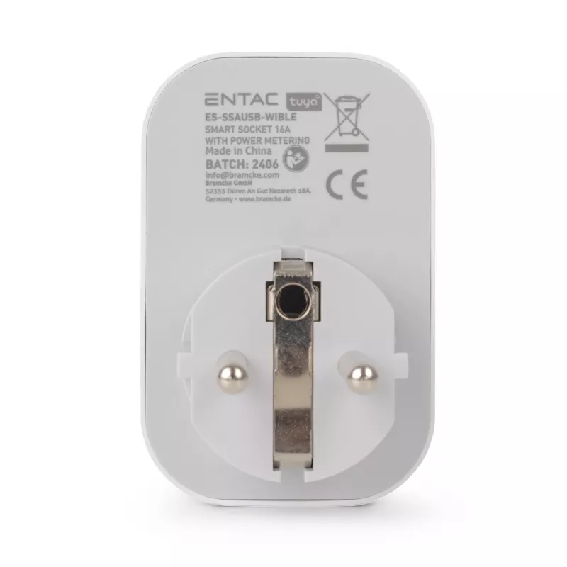 ENTAC Smart WiFi Plug 1x Schuko with 2x USB-A and 1x USB-C, White