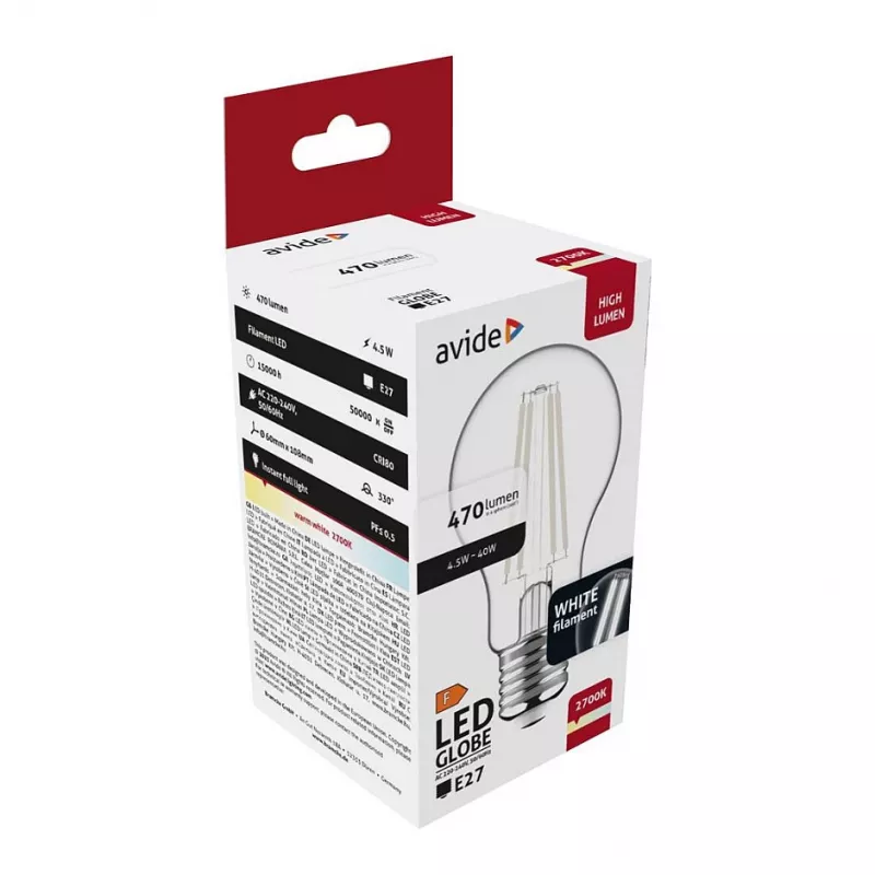 Avide LED Filament Globe Bulb 4.5W E27 Warm White 2700K