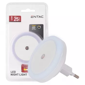 ENTAC Nakts gaisma 0.5W Apaļa Vēsi balta ar krēslas sensoru