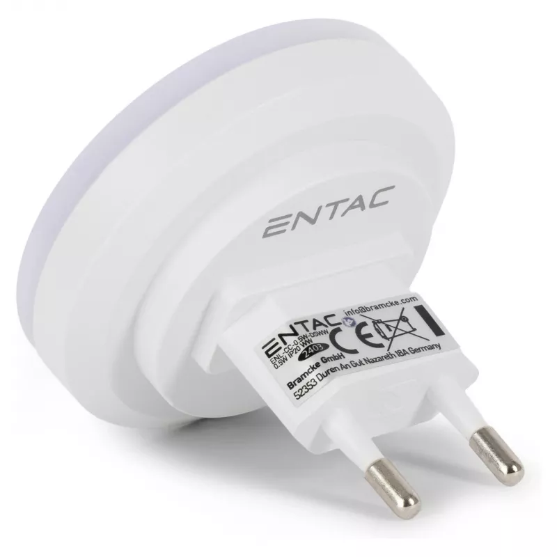 ENTAC LED nakts gaisma 0.5W apaļa silta balta ar krēslas sensoru
