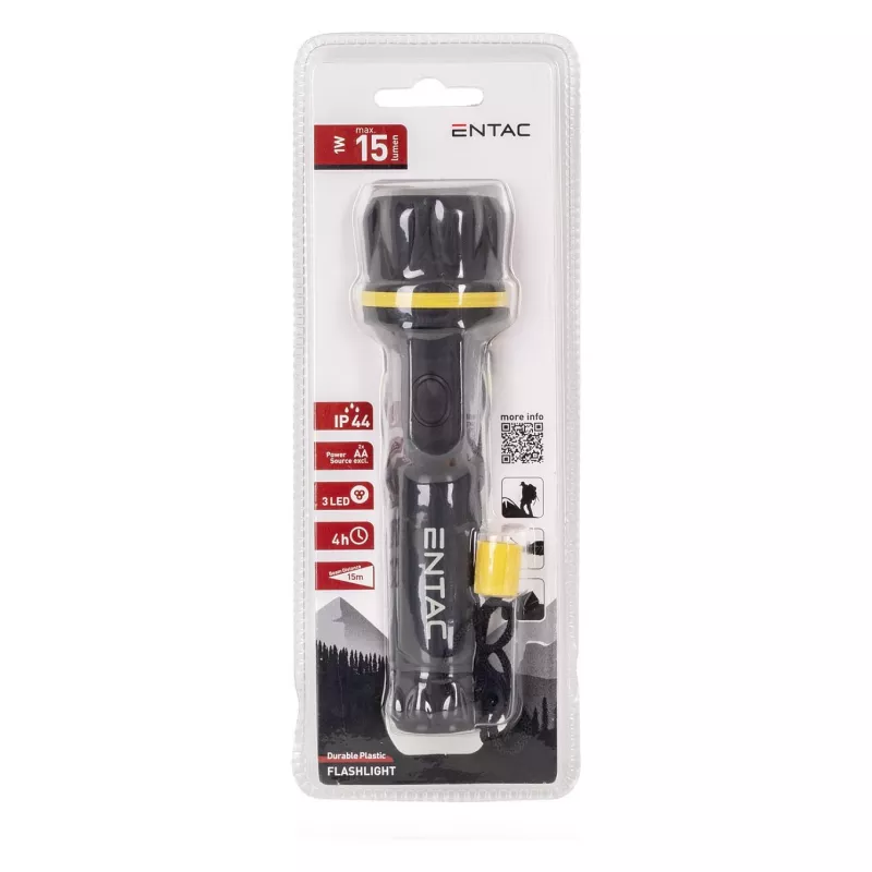 ENTAC EFL-2AA-PL LED Laternas 2xAA ABS Plastmasa Melna 30 Lumeni