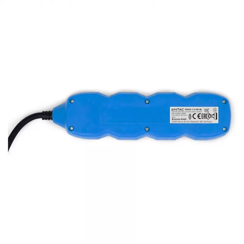 ENTAC Power Strip 3-Way 1.5m Switch Blue