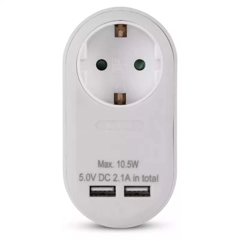 ENTAC sienas kontaktdakšas adapteris ar 2x USB-A balts