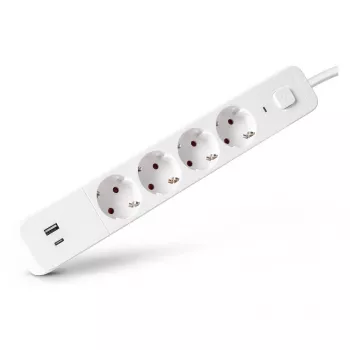 ENTAC pagarinātājs 4 kontaktligzdas ar 1x USB-A un 1x USB-C, 1,5 m balts