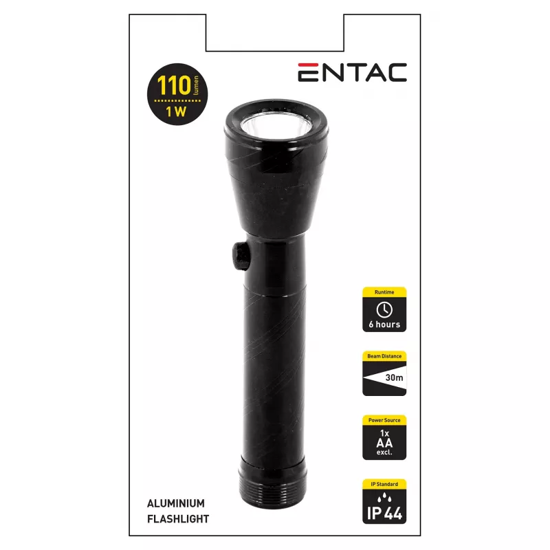 ENTAC 1W LED kabatas lukturis alumīnijs melns AA baterija