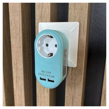 ENTAC kontaktligzdas adapteris ar 2x USB-A zils
