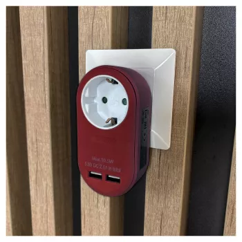 ENTAC sienas kontaktdakšas adapteris ar 2x USB-A bordo krāsā