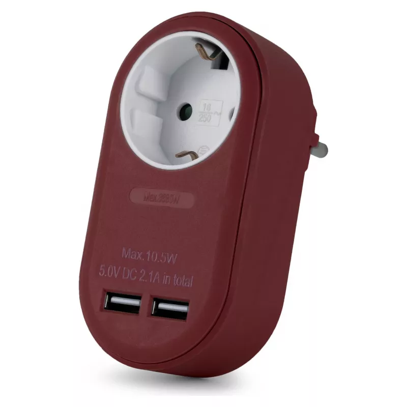 ENTAC sienas kontaktdakšas adapteris ar 2x USB-A bordo krāsā