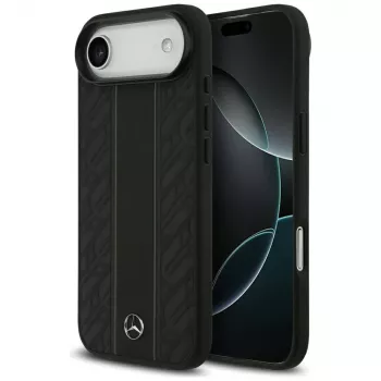 Mercedes-Benz ādas maciņš ar Laurel Leaves Stripes dizainu MagSafe iPhone Air, melns