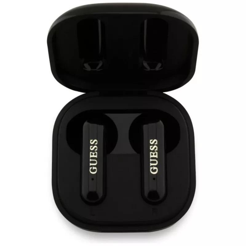 Guess 4G Metal Logo True Wireless Stereo Bluetooth Earbuds ar uzlādes futrāli (Melna)
