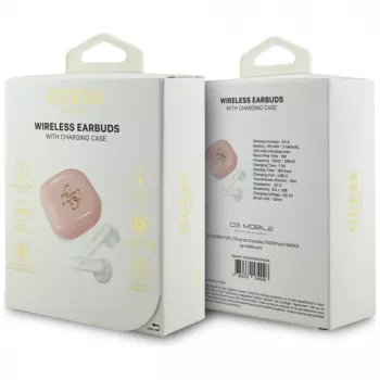 Guess 4G Metal Logo True Wireless Stereo Bluetooth 5.0 Earbuds ar uzlādes futrāli - Rozā