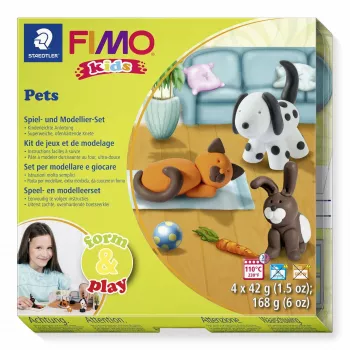 STAEDTLER FIMO Kids Form & Play Pets Modelēšanas māla komplekts, 4 bloki, 168g