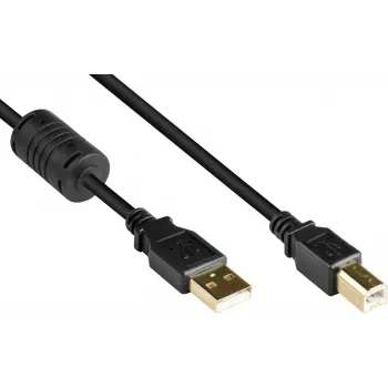 GoodConnections USB 2.0 kabelis USB Type A uz USB Type B ar ferīta serdi, apzeltīti kontakti, melns, 5m (GC-M0083)