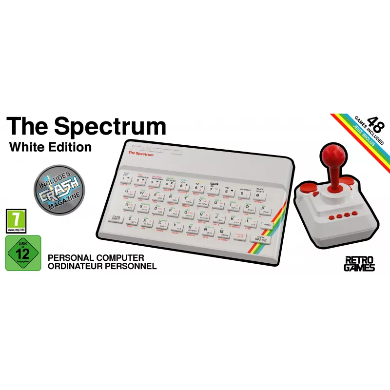 Retro Games The Spectrum White Edition - ZX Spectrum HD konsole ar džoistiku un 40+ iepriekš ielādētām spēlēm