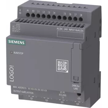 Siemens LOGO! 24 RCEo 6ED1052-2HB08-0BA3 Loģikas modulis, 24V AC/DC, 8 DI/4 AI/4 DQ relejs, bez displeja, Ethernet
