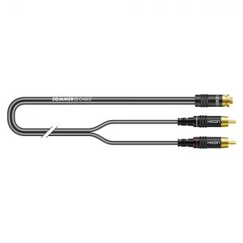 Sommer Cable SC-Onyx 2008 audio adaptera kabelis, 2 x 1 x 0,08 mm², 2x RCA spraudņi – 3,5 mm stereo ligzda, HICON, melnā krāsā, 5 m (O84W-0500-SW)