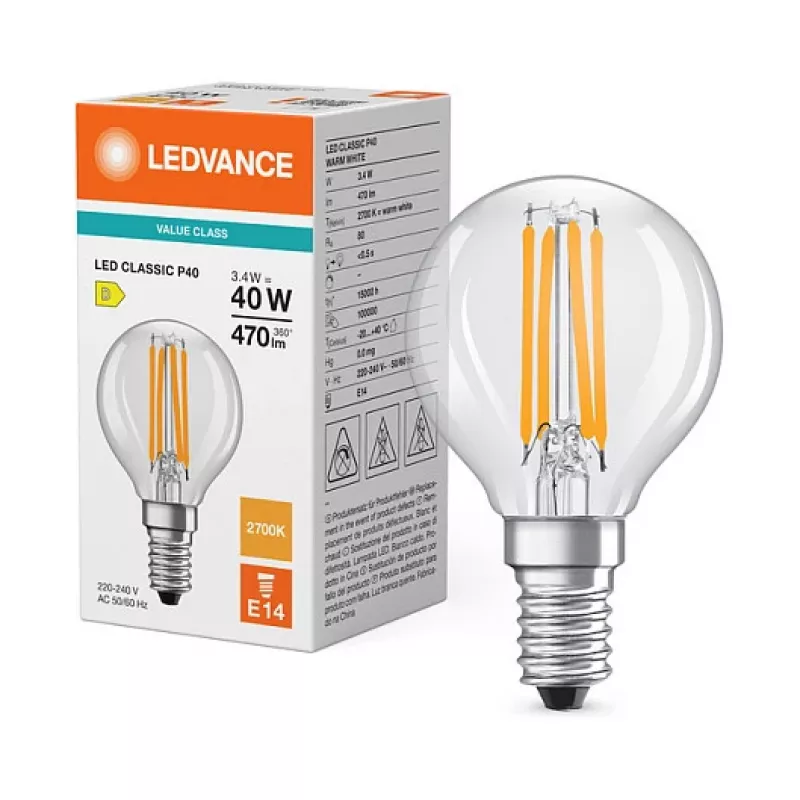 Osram LED Classic P 40 Filament 3.4W 827 Clear E14 LED lampa, Mini Globe
