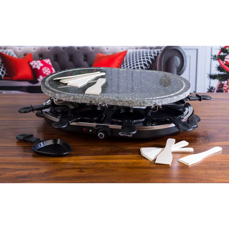 Giles & Posner EK1872GV2VDE Galda akmens raclette grils - 1200W, 8 personām, melns/pelēks