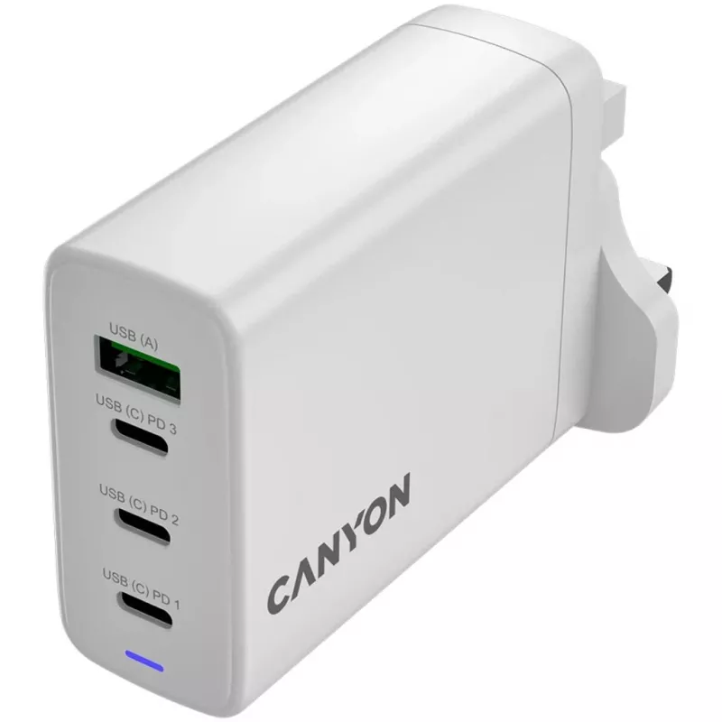 CANYON OnCharge 140 GaN lādētājs 150W Max 3 USB-C + 1 USB-A Balts UK kontaktdakša