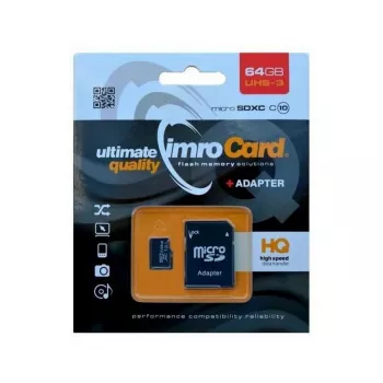 Imro microSDXC 64GB atmiņas karte + SD adapteris UHS-I U3 V30