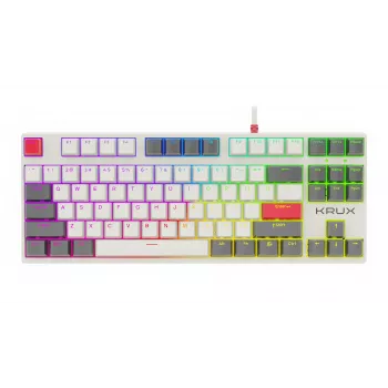 KRUX ATAX PRO RGB Creator Retro Gateron Yellow Pro mehāniskā tastatūra (TKL, 87 taustiņi, karsti maināmi slēdži, USB-C, PBT Double-Shot taustiņu vāciņi, per-key RGB)