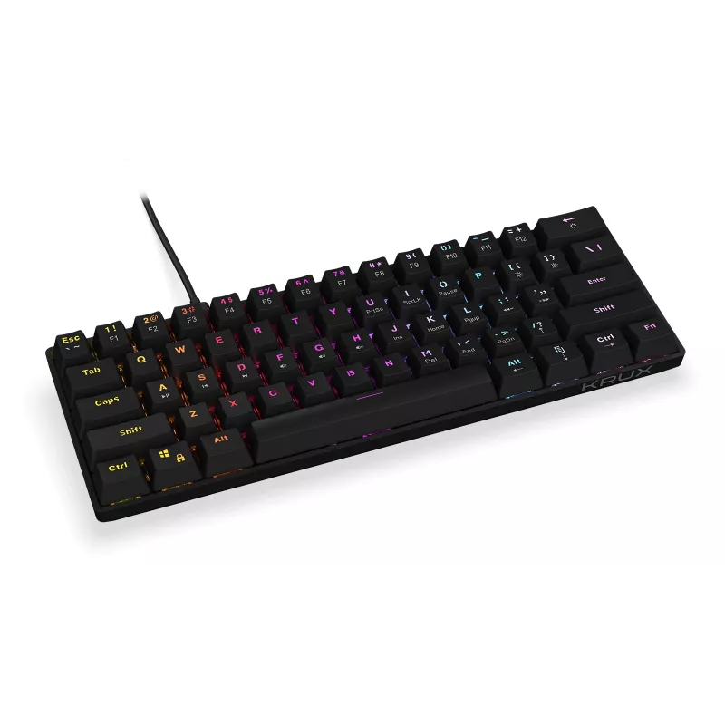 KRUX Qara 60% mehāniskā tastatūra Gateron Yellow RGB USB-C melna